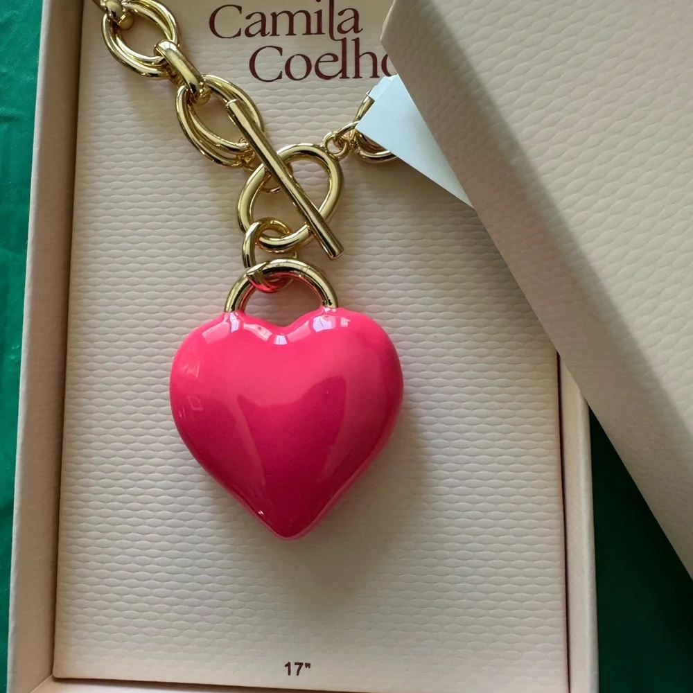 Camila Coelho Pink puffy Heart Charm necklace! GET IN ON THE TREND( for less $!) - Picture 2 of 7